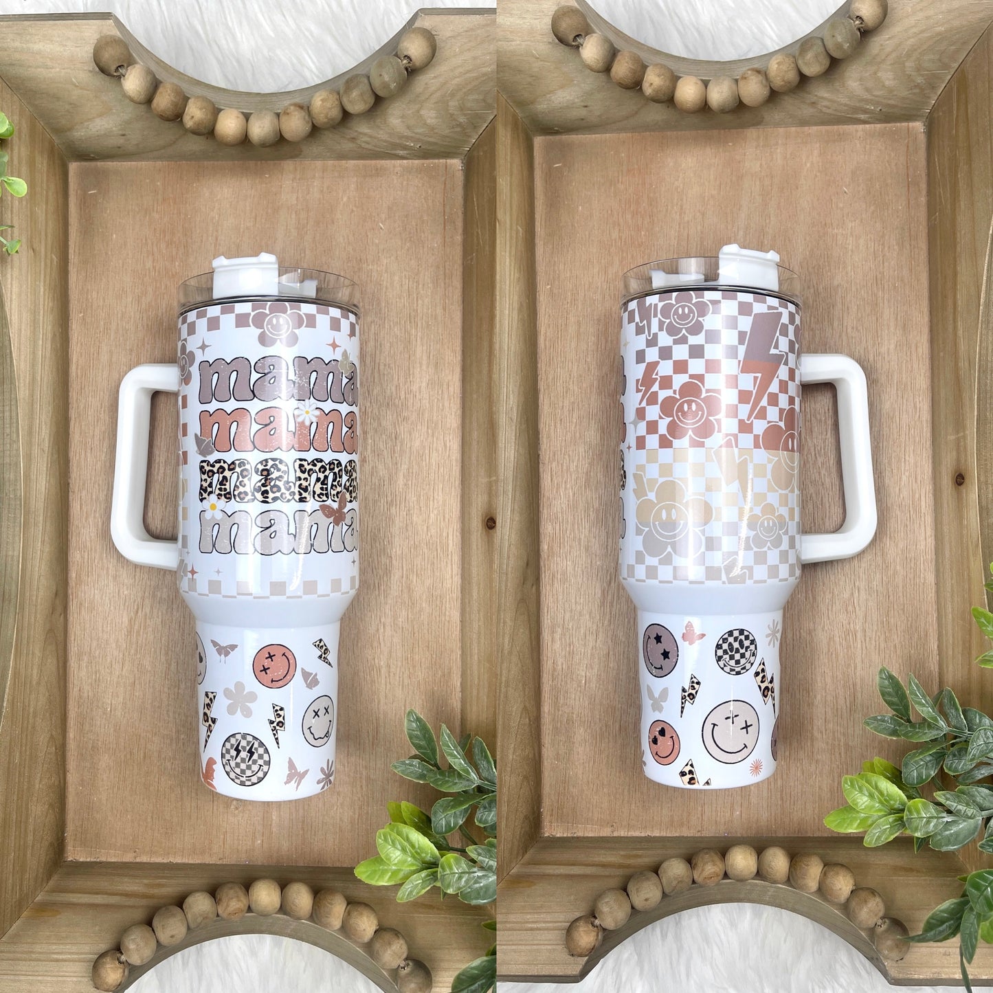 Mama checkered tan tumbler