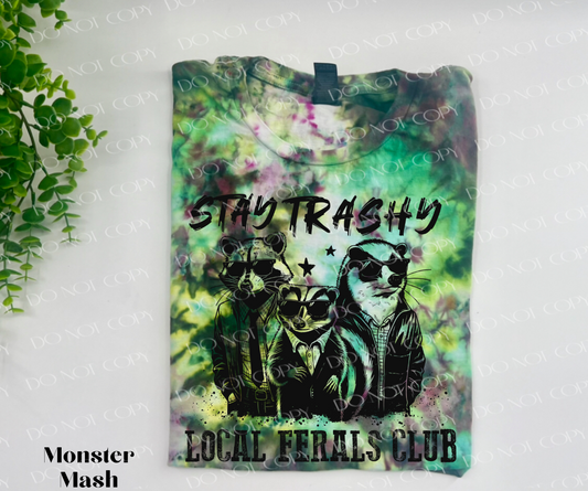 Stay Trashy Local Ferals Club - Monster Mash Ice Dyed Tshirt - YOUTH & ADULT