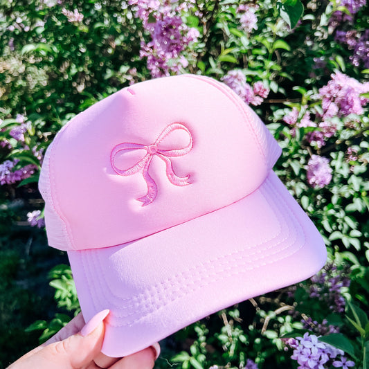 Coquette Bow Embroidered Pink Trucker Hat Preorder