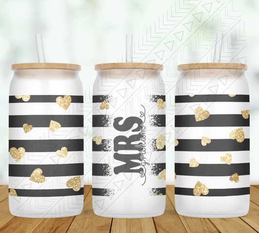 Gold Heart Stripe Personalized Glass Can